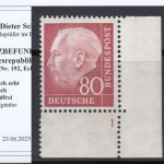 Bund 1954, Mich.-Nr.: 192 ** FN 1 Eckrand  Formnummer 1   geprüft  Befund