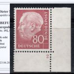 Bund 1954, Mich.-Nr.: 192 ** FN 2 Eckrand  Formnummer 2   geprüft  Befund