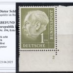 Bund 1954, Mich.-Nr.: 194 v ** FN 2  Eckrand  Zähnung L  geriffeltes gummi   Selten