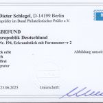 Bund 1954, Mich.-Nr.: 194 v ** FN 2  Eckrand  Zähnung L  geriffeltes gummi   Selten