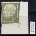 Bund 1954, Mich.-Nr.: 194 v ** FN 2  Eckrand  Zähnung L  geriffeltes gummi   Selten