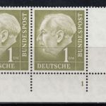 Bund 1954, Mich.-Nr.: 194 w ** FN 1  Eckrand  Zähnung V +1  glattes gummi   Selten