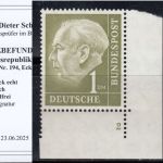Bund 1954, Mich.-Nr.: 194 w ** FN 2  Eckrand  Zähnung R  glattes gummi   gepr.  Befund