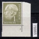 Bund 1954, Mich.-Nr.: 194 w ** FN 2  Eckrand  Zähnung R  glattes gummi   gepr.  Befund