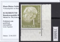 Bund 1954, Mich.-Nr.: 194 w ** FN 2  Eckrand  Zähnung R  glattes gummi   gepr.  Befund