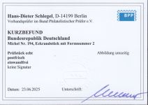 Bund 1954, Mich.-Nr.: 194 w ** FN 2  Eckrand  Zähnung R  glattes gummi   gepr.  Befund