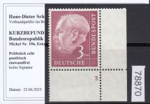 Bund 1954, Mich.-Nr.: 196 w **  FN 3  Eckrand glattes gummi  Zähnung ALa +1 gepr.Befund