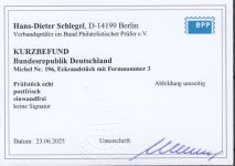 Bund 1954, Mich.-Nr.: 196 v **  FN 3  Eckrand gerif.  gummi  Zähnung ALa  gepr.Befund