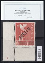 Berlin 1948, Mich.-Nr.: 19 ** Plattennr. 1    Eckrand  geprüft  Attest