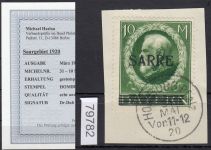 Saargebiet 1920 Mi. Nr. 31 gestempelt geprüft Befund