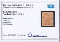 Saarland 1947 Mi. Nr. 207 Z U **   geprüft  Befund