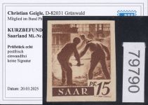 Saarland 1947 Mi. Nr. 212 Z U **   geprüft  Befund