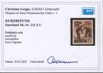 Saarland 1947 Mi. Nr. 212 Z U **   geprüft  Befund