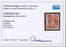 Saarland 1947 Mi. Nr. 214 Z U **   geprüft  Befund