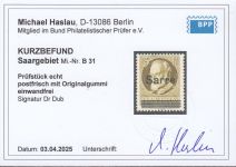 Saargebiet 1920 Mi. Nr. 31 B ** geprüft  Befund