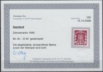 Saarland  1949 Mi. Nr. 44 gestempelt (Dienstmarken)   geprüft   Befund