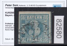 AD Bayern 1849, Mich.-Nr.: 2 I   gestempelt geprüft  Befund