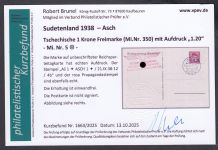 Sudetenland Asch, Mi.-Nr.   5  gest. geprüft Befund  Blanco Karte  "Luitpold Arena"