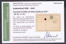 Sudetenland Asch, Mi.-Nr.   1 a I  gest. geprüft Befund  Blanco Karte