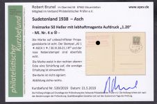 Sudetenland Asch, Mi.-Nr.   4 a  gest. geprüft Befund  Blanco Karte  "Junge mit Trompete"