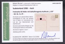 Sudetenland Asch, Mi.-Nr.   4 a  gest. geprüft Befund  Blanco Karte  "Zepelienwiese"