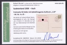 Sudetenland Asch, Mi.-Nr.   4 a  gest. geprüft Befund  Blanco Karte  "Nürnberg  Vorbeim."