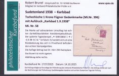 Sudetenland Karlsbad, Mi.-Nr.   58  gestempelt  geprüft  Befund   lesen  Stpl.  Falsch