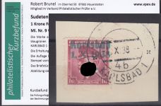 Sudetenland Karlsbad, Mi.-Nr.   9  gestempelt  EST  geprüft  Befund