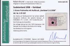Sudetenland Karlsbad, Mi.-Nr.   9  gestempelt  EST  geprüft  Befund