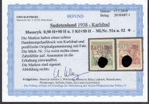 Sudetenland Karlsbad, Mi.-Nr.   51+52  *  geprüft  Befund