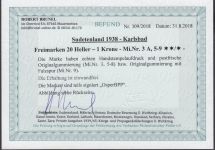 Sudetenland Karlsbad, Mi.-Nr.   3+5-9  **/*  geprüft  Befund