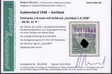 Sudetenland Karlsbad, Mi.-Nr.   13  *  geprüft  Befund