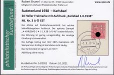 Sudetenland Karlsbad, Mi.-Nr.   3 A  gestempelt  EST geprüft  Befund