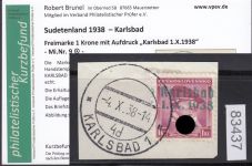 Sudetenland Karlsbad, Mi.-Nr.   9  gestempelt  geprüft  Befund