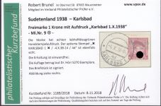 Sudetenland Karlsbad, Mi.-Nr.   9  gestempelt  geprüft  Befund
