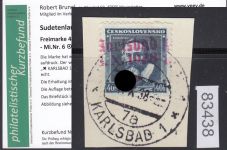 Sudetenland Karlsbad, Mi.-Nr.   6  gestempelt  geprüft  Befund