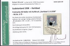 Sudetenland Karlsbad, Mi.-Nr.   6  gestempelt  geprüft  Befund