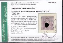 Sudetenland Karlsbad, Mi.-Nr.   8  gestempelt  geprüft  Befund   Stempel nicht Prüfbar