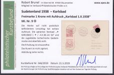 Sudetenland Karlsbad, Mi.-Nr.   9  gestempelt  geprüft  Befund