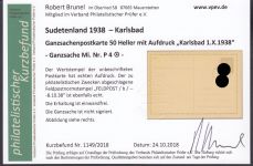 Sudetenland Karlsbad, Mi.-Nr.   P 4  gestempelt  geprüft  Befund