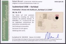 Sudetenland Karlsbad, Mi.-Nr.   9  gestempelt  geprüft  Befund