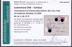 Sudetenland Karlsbad, Mi.-Nr.   6+36+37  gestempelt  geprüft  Befund