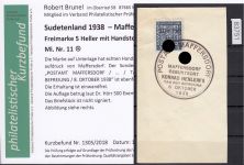 Sudetenland Maffersdorf, Mi.-Nr.   11  gestempelt  geprüft   Befund