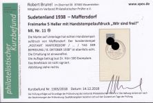 Sudetenland Maffersdorf, Mi.-Nr.   11  gestempelt  geprüft   Befund