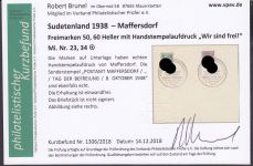 Sudetenland Maffersdorf, Mi.-Nr.   23+34  gestempelt  geprüft   Befund