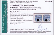 Sudetenland Maffersdorf, Mi.-Nr.   57  **  geprüft   Befund