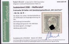 Sudetenland Maffersdorf, Mi.-Nr.   34  *  geprüft   Befund