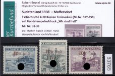 Sudetenland Maffersdorf, Mi.-Nr.   31-33  *  geprüft   Befund