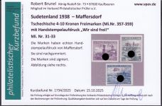 Sudetenland Maffersdorf, Mi.-Nr.   31-33  *  geprüft   Befund