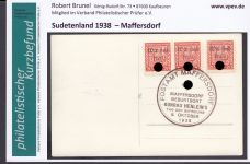 Sudetenland Maffersdorf, Mi.-Nr.   13 a  gestempelt  geprüft   Befund  auf  AK   Maffersd.